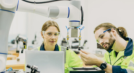 Collaborative robot arm with integrated 3D vision system in manufacturing environment